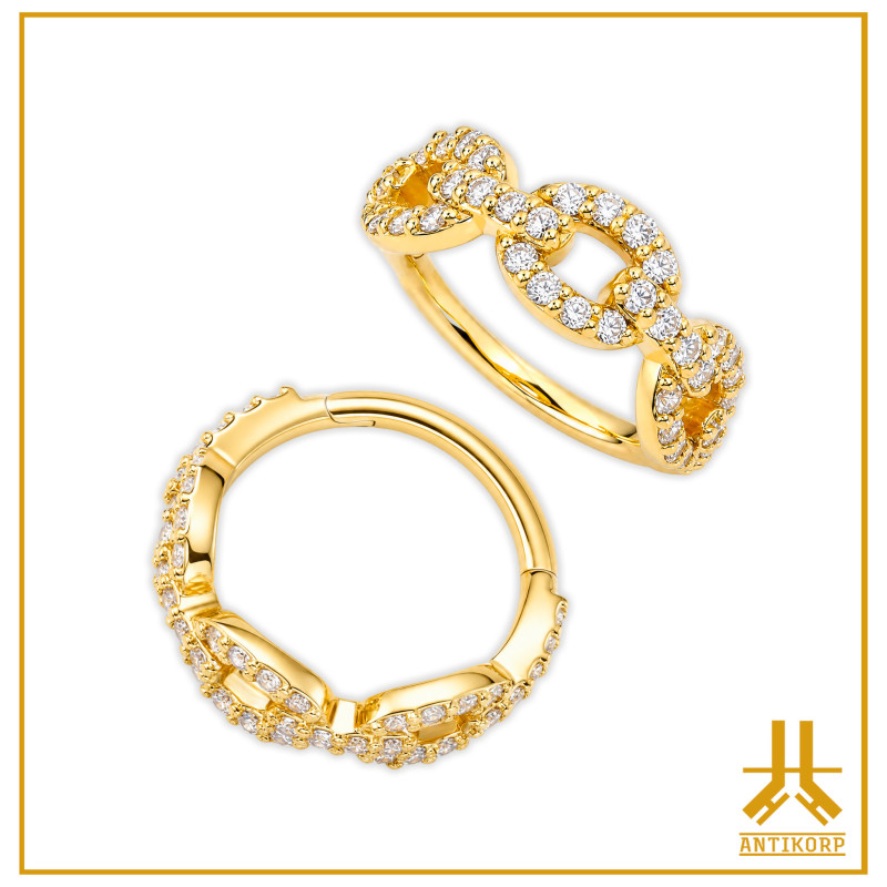 Anillo Clicker Oro 18K Cadena Joyada Swarovski Strass