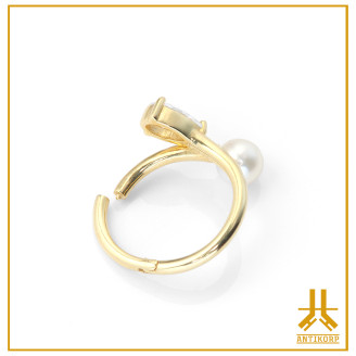 Anillo Clicker Oro 18K Perla + Swarovski Strass