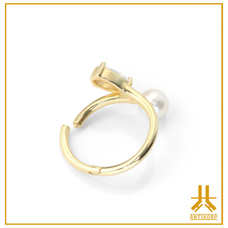 Anillo Clicker Oro 18K Perla + Swarovski Strass