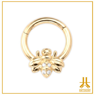 Anillo Clicker Oro 14k Abeille Strass