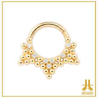 Anillo Clicker Oro 14k XL Capas Strass