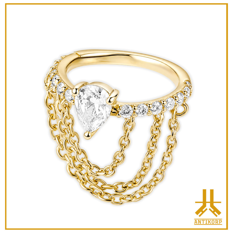 Clicker Ring 14k Gold Triple Strass Chain V2