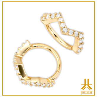 Anillo de oro de 14k Triángulo Corona Strass Clicker