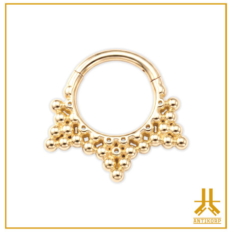 Clicker Ring 14k Gold XL Beaded Layers Strass
