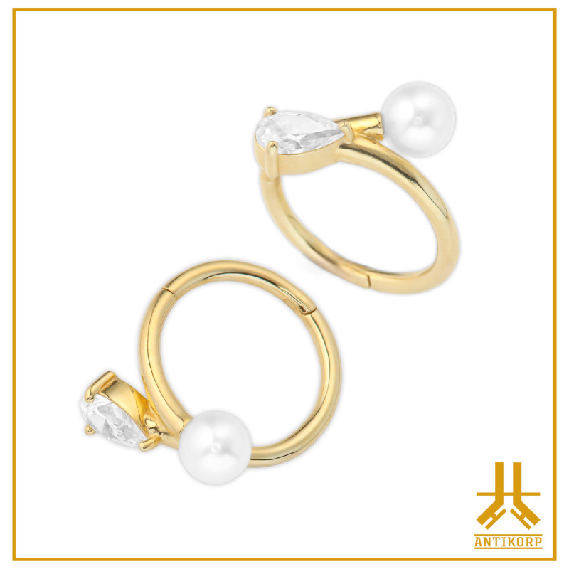 Anello a scatto in oro 18K Perle + Swarovski Strass