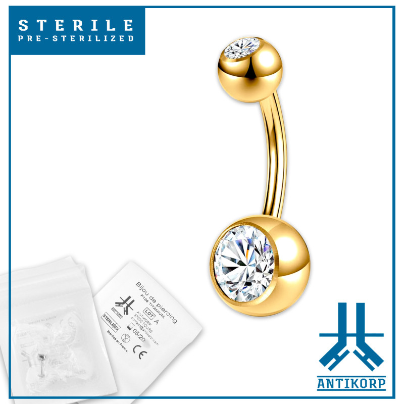 Banane Titane PVD Gold Double Strass Stérile