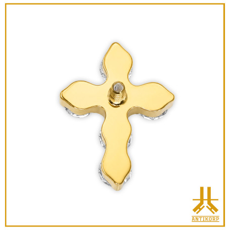 Gold Cross Piercing with Crystals V2 – Titanium F136 | ANTIKORP